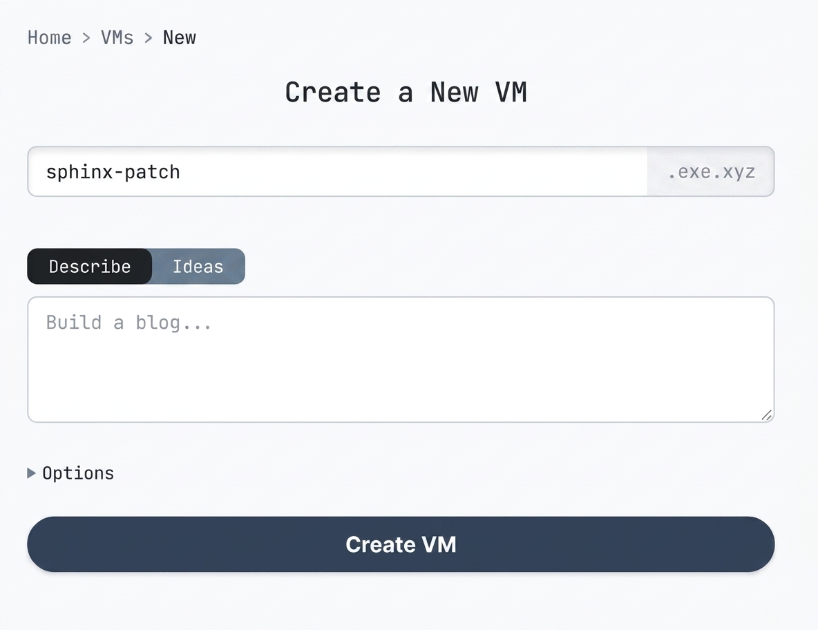Creating a new VM on exe.dev